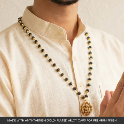 Gold-Plated Karungali Mala with Hanuman Kavach Pendant