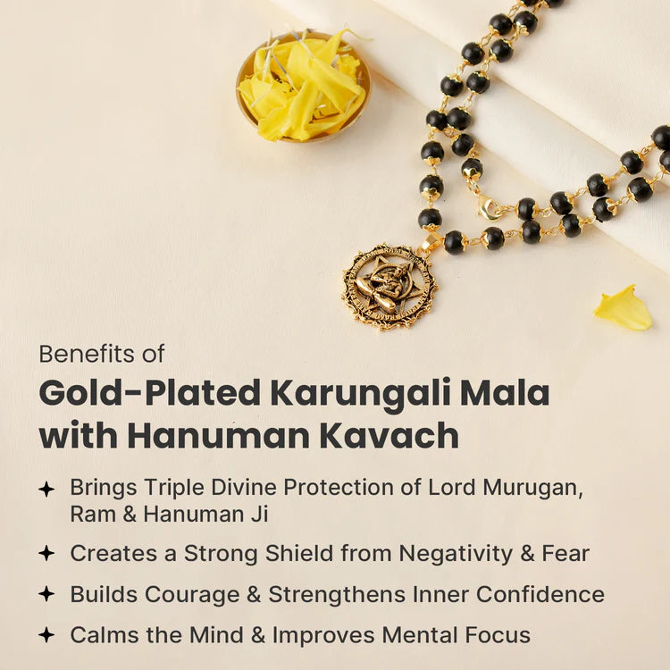 Power & Protection Combo | Karungali Mala with Hanuman Kavach & Gold Plated Vel Kada