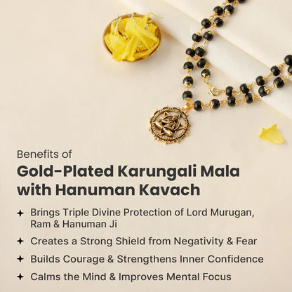 Gold-Plated Karungali Mala with Hanuman Kavach Pendant