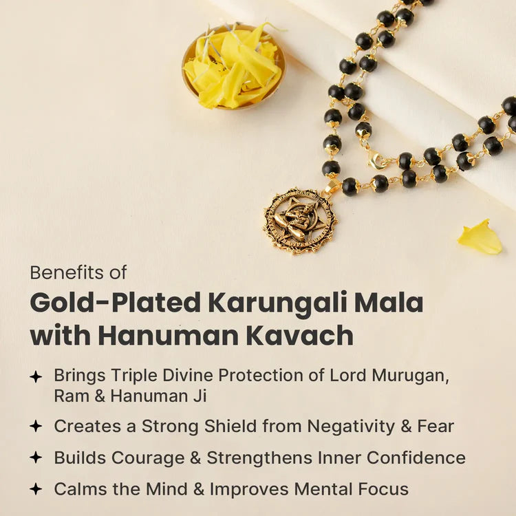 Power & Protection Combo | Karungali Mala with Hanuman Kavach & Gold Plated Vel Kada