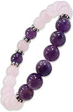 Rose Quartz Beads Silver Stretchable Bracelet
