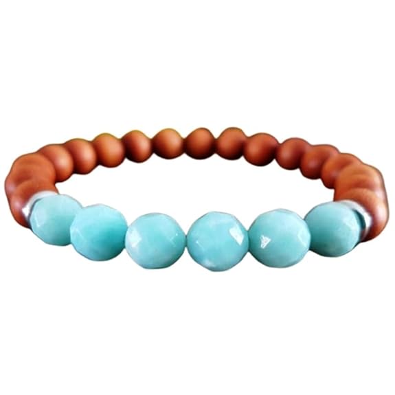 Blue Amazonite & Sandalwood Beads Stretchable Bracelet