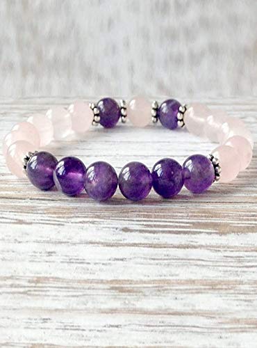 Rose Quartz Beads Silver Stretchable Bracelet