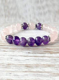 Rose Quartz Beads Silver Stretchable Bracelet