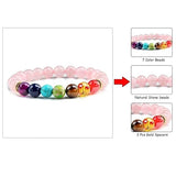 Pink Rose Quartz with Seven Chakra Crystal 8mm Beads Stretchable Bracelet