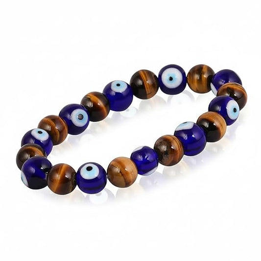 Tiger Eye & Evil Eye Charm Bracelet