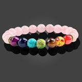 Pink Rose Quartz with Seven Chakra Crystal 8mm Beads Stretchable Bracelet