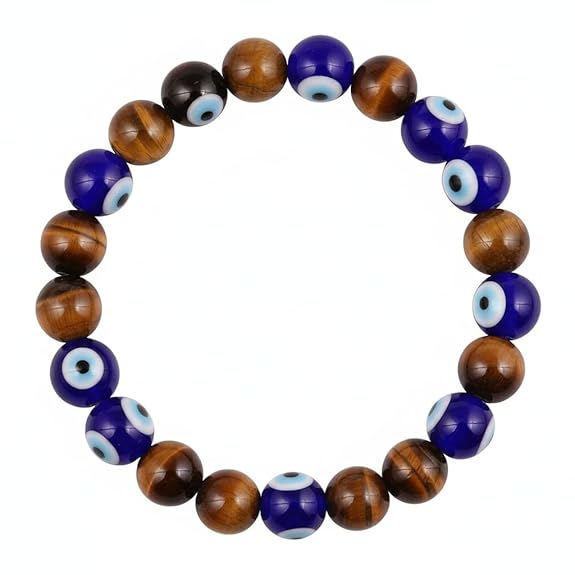 Tiger Eye & Evil Eye Charm Bracelet