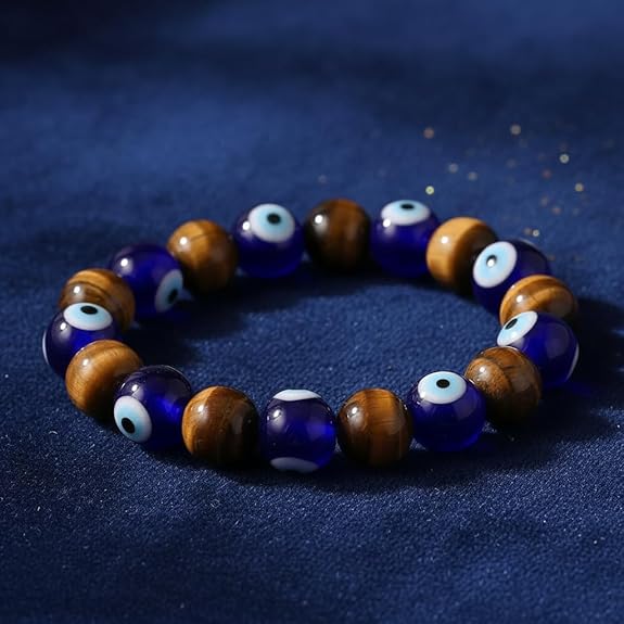 Tiger Eye & Evil Eye Charm Bracelet
