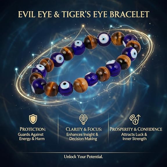 Tiger Eye & Evil Eye Charm Bracelet