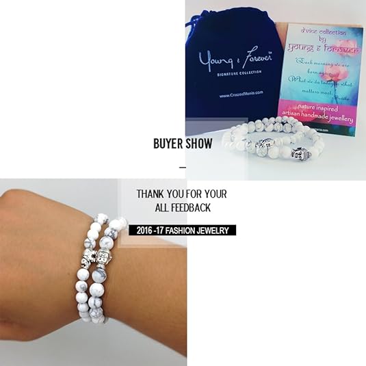 Crystal White D'vine Howlite Stones Lucky Elephant Buddha Beads Bracelets