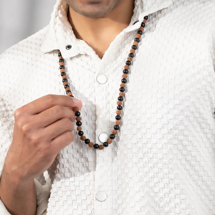 Divya Raksha Rudraksha & Karungali Mala 8mm - 108+1 Beads
