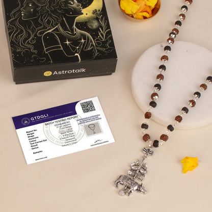 Shiv Raksha Karungali Rudraksha Mala with Trishul Nandi Pendant