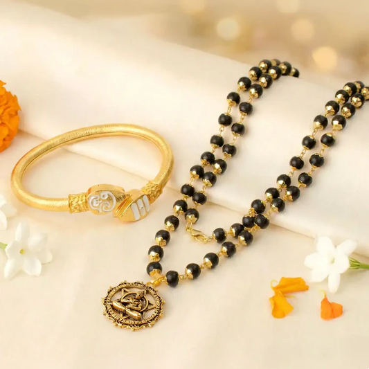 Power & Protection Combo | Karungali Mala with Hanuman Kavach & Gold Plated Vel Kada
