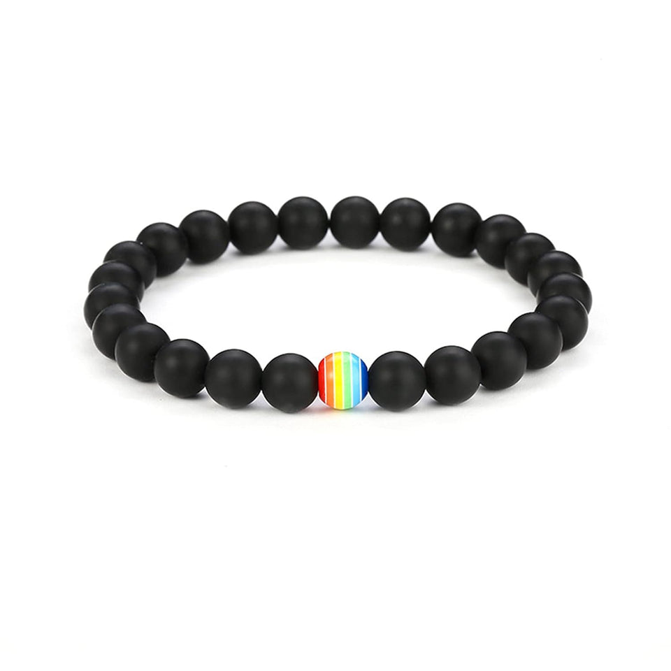 Natural Stone Bead Stretchy String Lesbian Gay Pride Bracelet Handmade