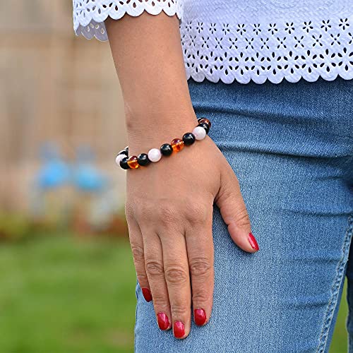 Black Obsidian, Citrine & Rose Quartz Cut Beads Stretchable Bracelet