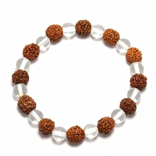 Rudraksha & Clear Quartz Crystal Bracelet for Men, Women & Children
