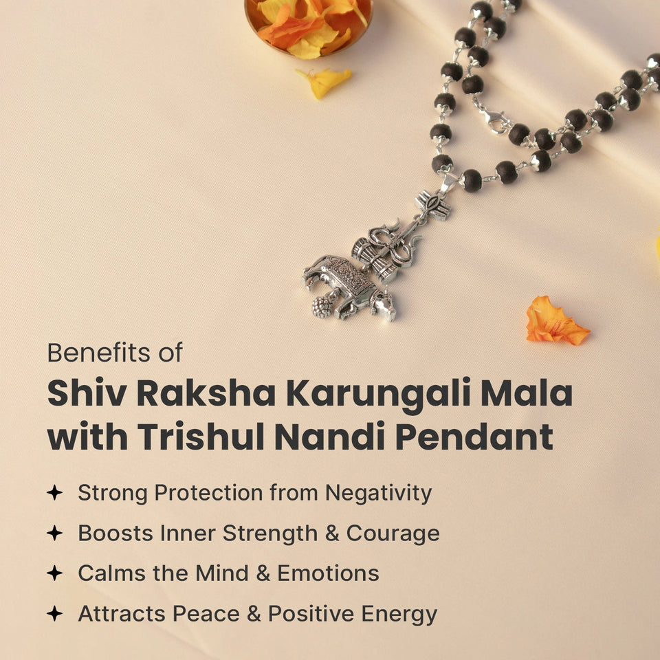 Shiv Raksha Karungali Mala with Trishul Nandi Pendant