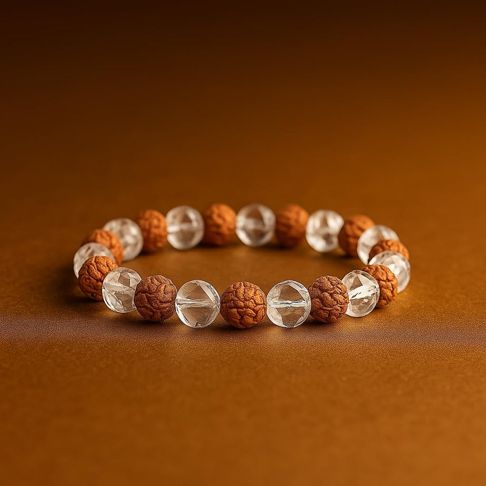 Rudraksha & Clear Quartz Crystal Bracelet for Men, Women & Children