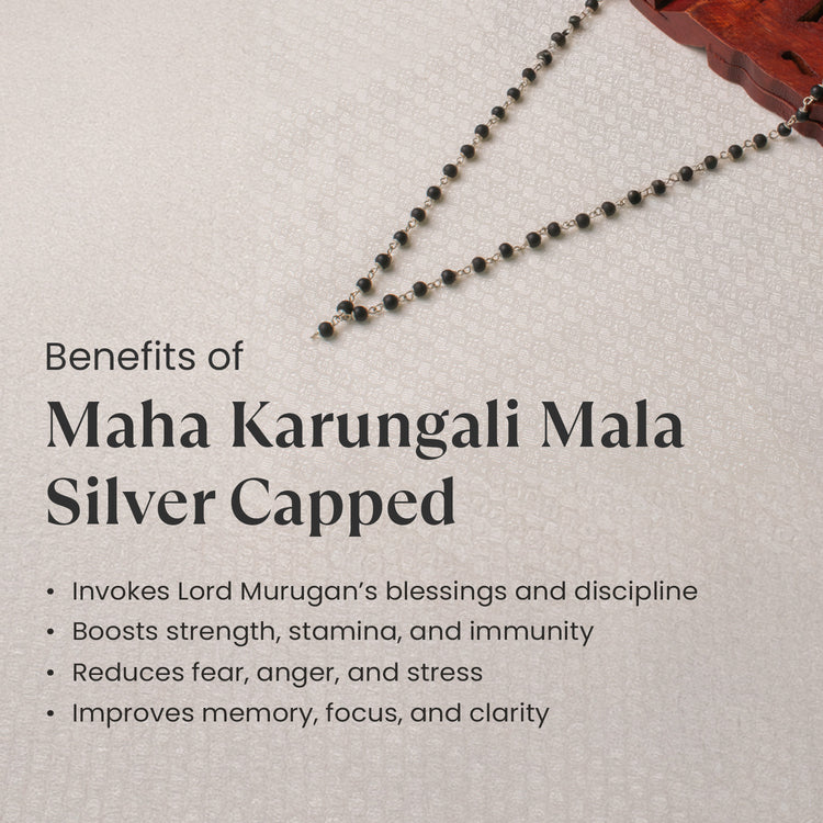 Silver Capped Karungali Malai – with Free Karungali Bracelet
