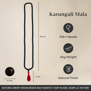 Karungali Malai 6mm for Kids (108+1 Beads) Original Ebony Wood
