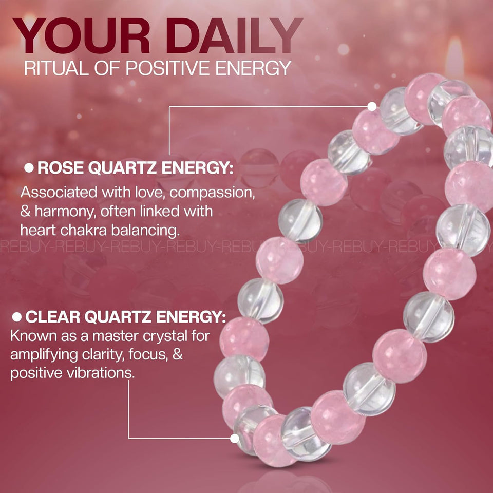 Rose Quartz Bracelet Clear Quartz Natural Healing Gemstone Bracelet for Men & Women
