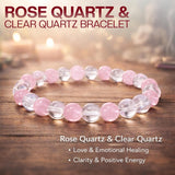 Rose Quartz Bracelet Clear Quartz Natural Healing Gemstone Bracelet for Men & Women