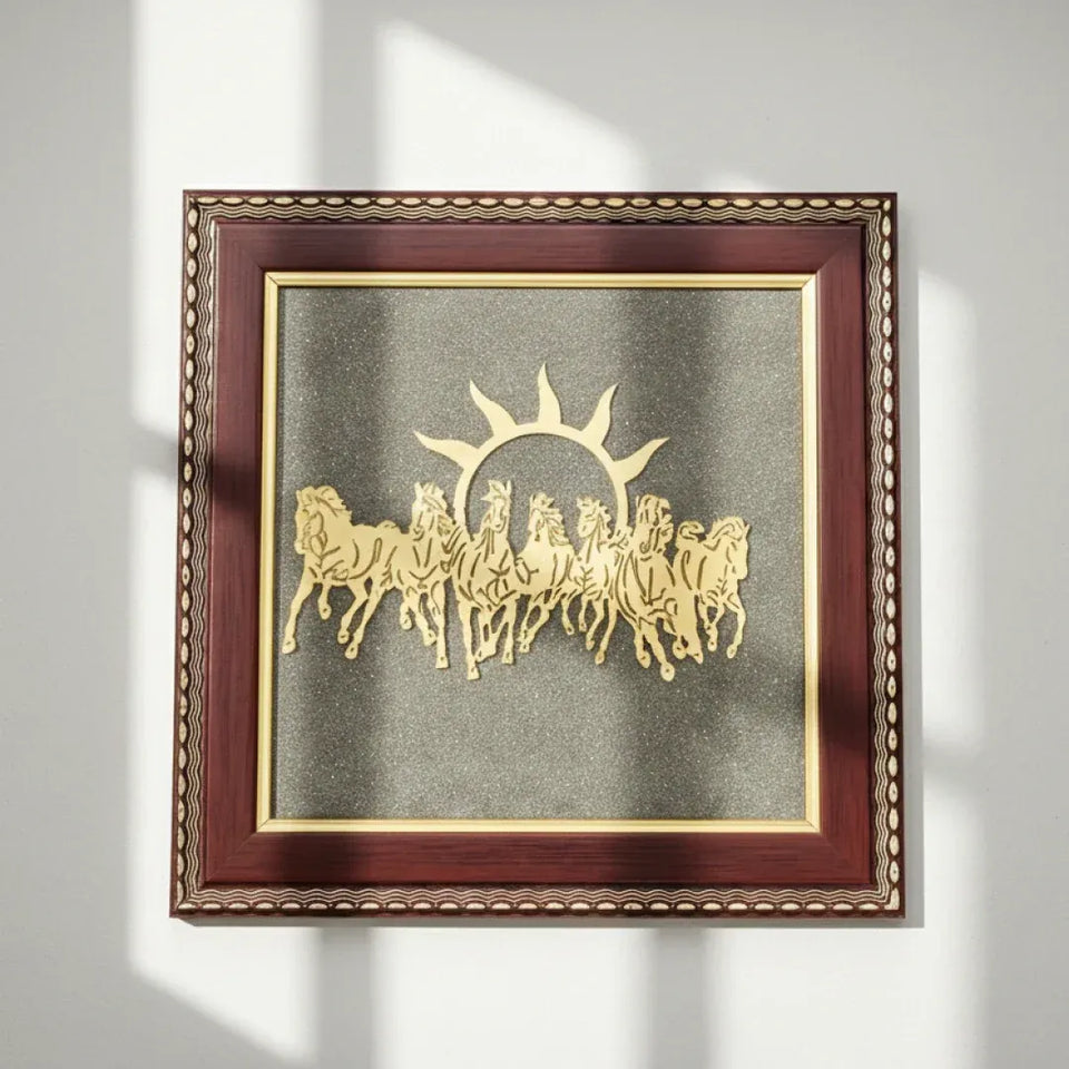 7 Horses Raw Pyrite Frame for Vastu & Prosperity