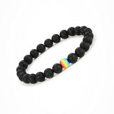 Natural Stone Bead Stretchy String Lesbian Gay Pride Bracelet Handmade