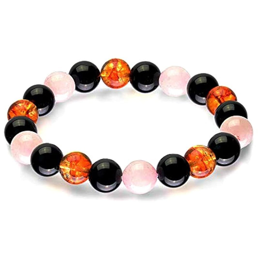 Black Obsidian, Citrine & Rose Quartz Cut Beads Stretchable Bracelet