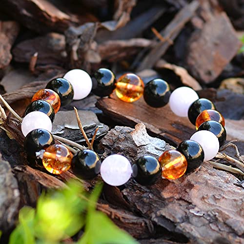 Black Obsidian, Citrine & Rose Quartz Cut Beads Stretchable Bracelet